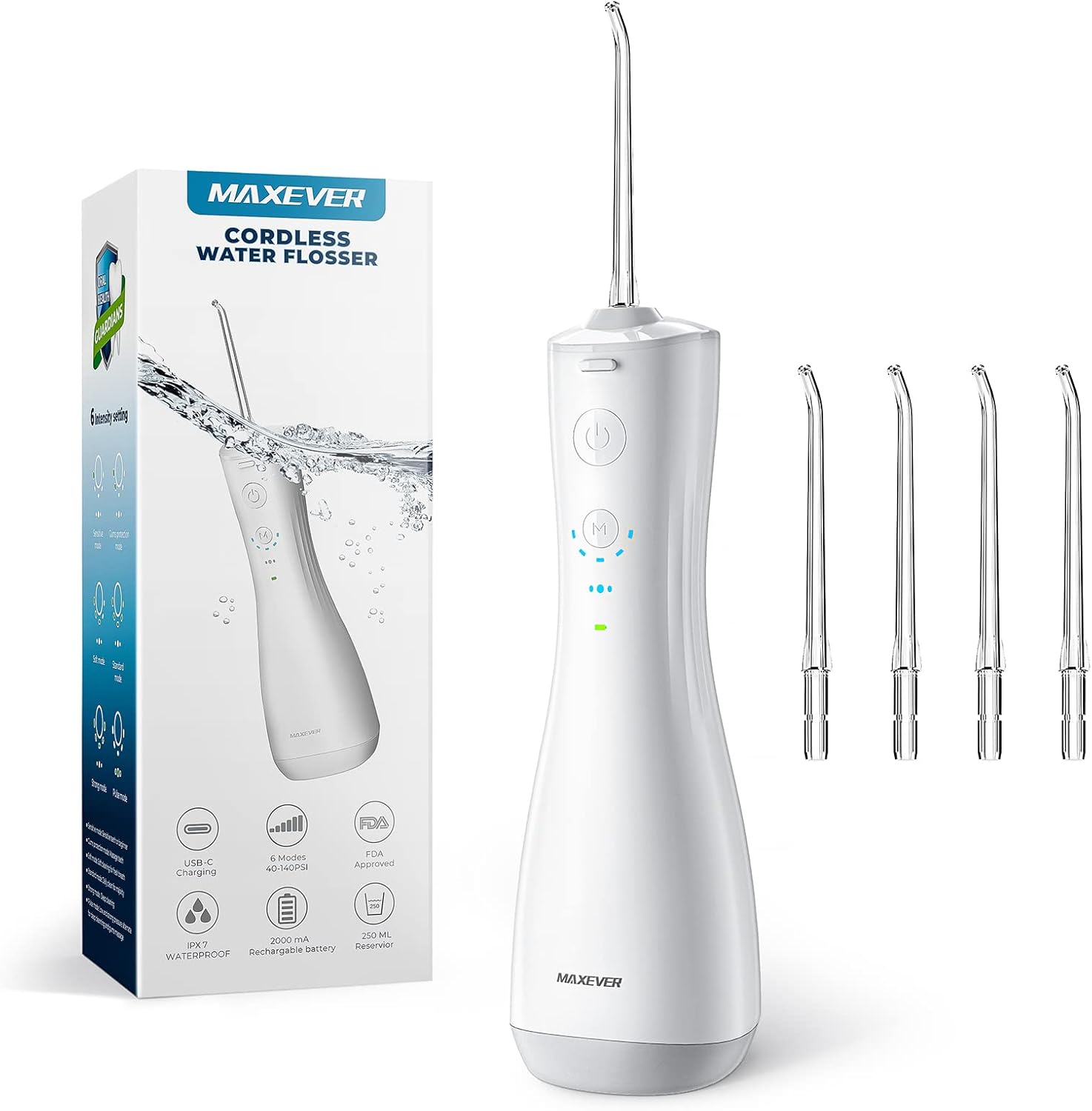 50% OFF Maxever Water Flosser with 4 Nozzles, Cordless Oral Irrigator for Gums Brace Dental Care