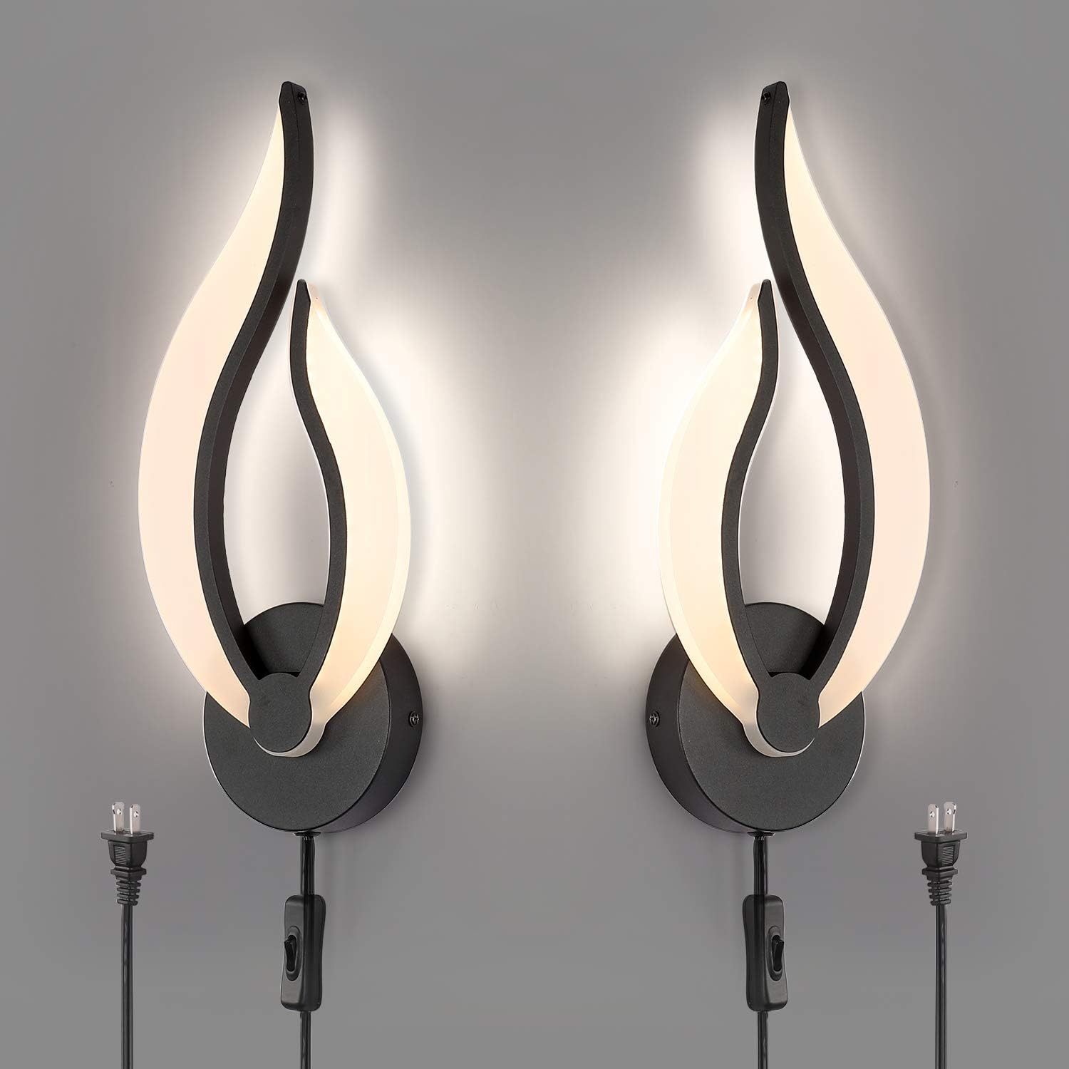 56% OFF Pasoar Modern LED Wall Lamps for Bedrooms Set of 2 Black Plug in Wall Light Fixtures