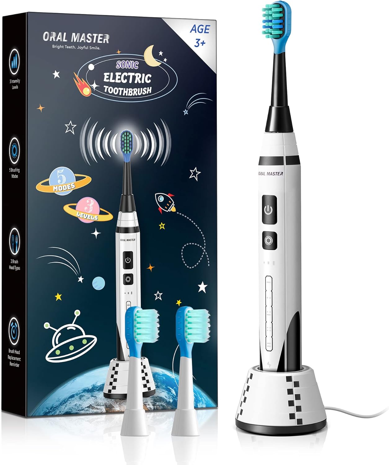 50% OFF ORAL MASTER Sonic Electric Toothbrush for Kids 3+, 5 Modes 3 Intensity Levels