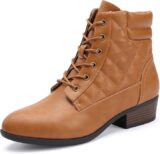 50% OFF CentroPoint Women’s Block Heel Military Ankle Boots Lace Up Leather Combat Boots