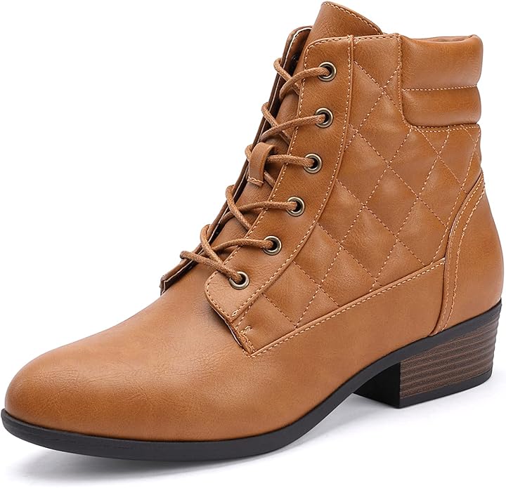 50% OFF CentroPoint Women’s Block Heel Military Ankle Boots Lace Up Leather Combat Boots