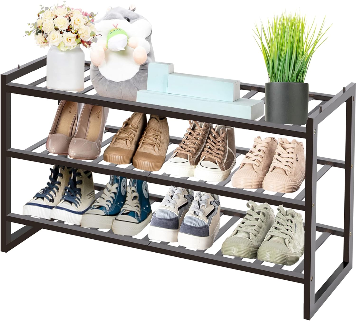 50% OFF Shoe Rack Bamboo, Stackable Shoe Organizer,3 Tier Shoe Storage