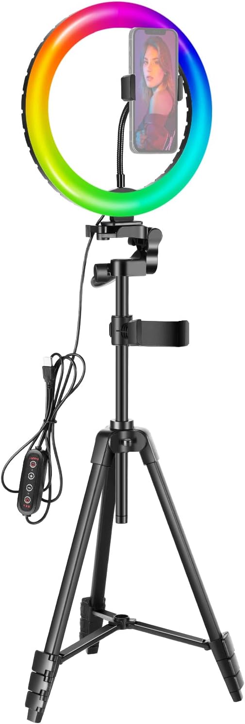 54% OFF Neewer 10” RGB Ring Light with Tripod Stand & 2 Phone Holders, Dimmable Selfie Ring Light