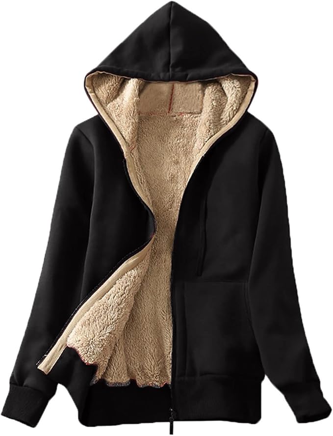 50% OFF Women’s Casual Winter Warm Lined Zip Up Hooded Sweatshirt Jacket Coat The Bandage Boyfriends