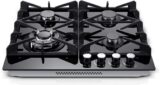 50% OFF Gas Cooktop 23 inch Eascookchef,Bulit-in Gas Stove Top 4 Burners,Black Tempered Glass