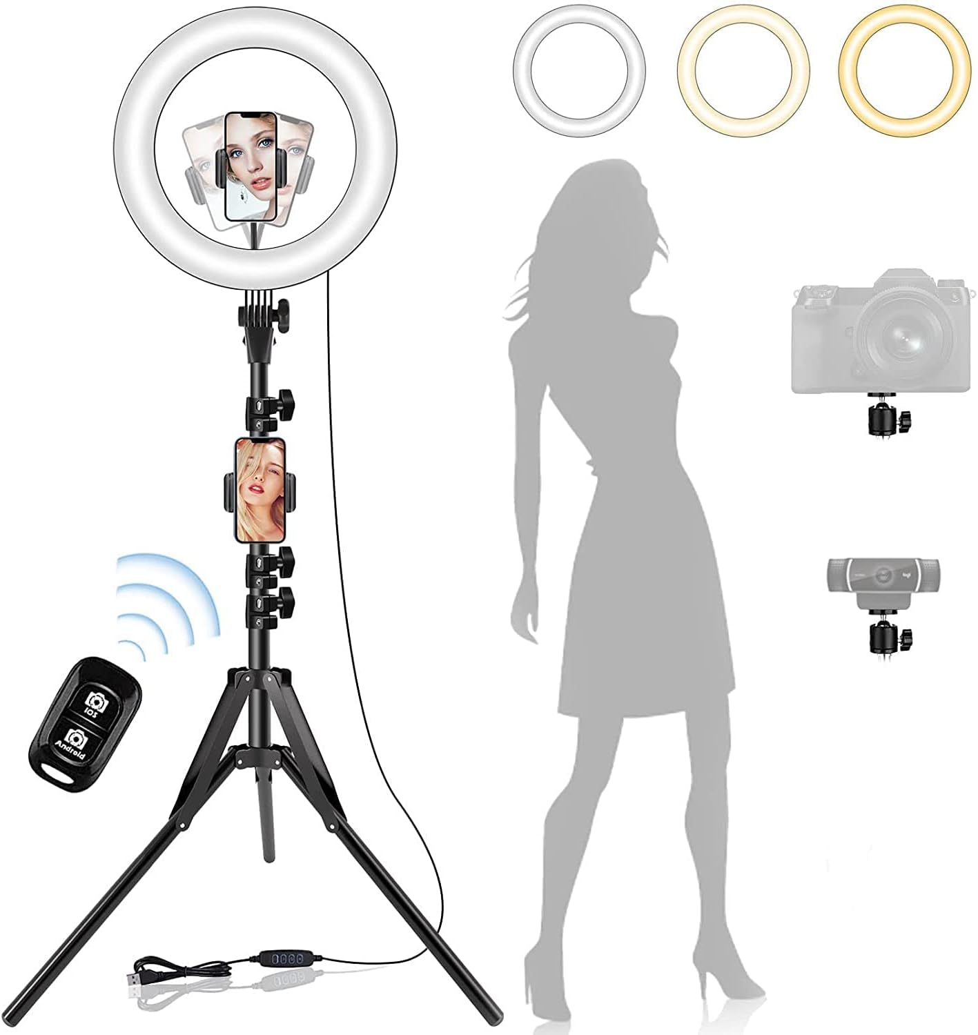 50% OFF Selfie Ring Light with Stand and Phone Holder, 12″ LED Phone Stand for Recording