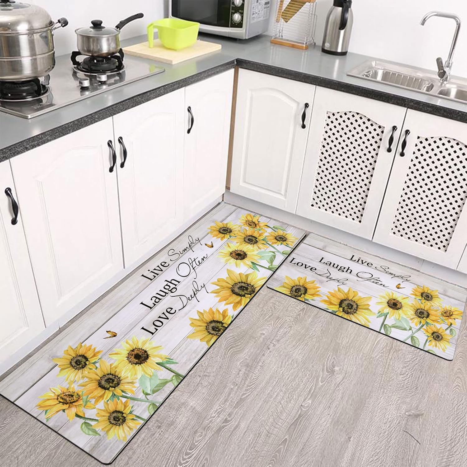 50% OFF U’Artlines Sunflower Kitchen Mats Set of 2 Non Slip Kitchen Rugs and Mats Rubber Backing