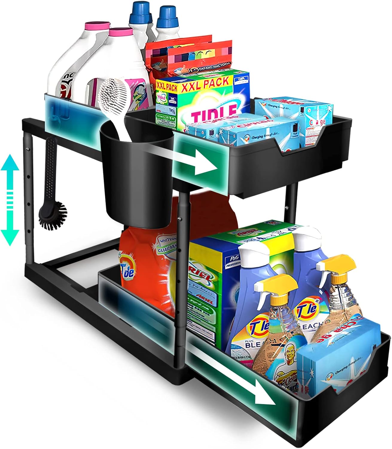 50% OFF DIHUMK Under Sink Organizers and Storage for Bathroom Kitchen Cabinet 2 Tier Pull Out Double Shelf