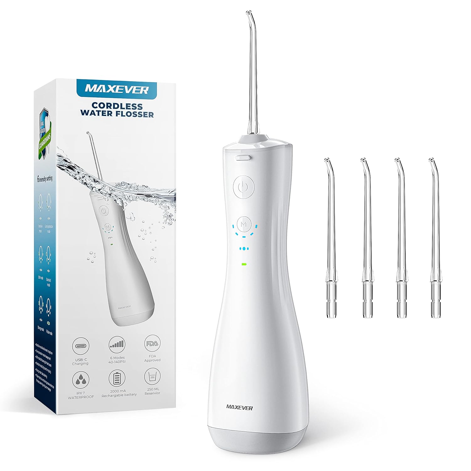 50% OFF Maxever Cordless Water Flosser, Portable Dental Care Oral Irrigator 4 Nozzles Water Pick Teeth Cleaner