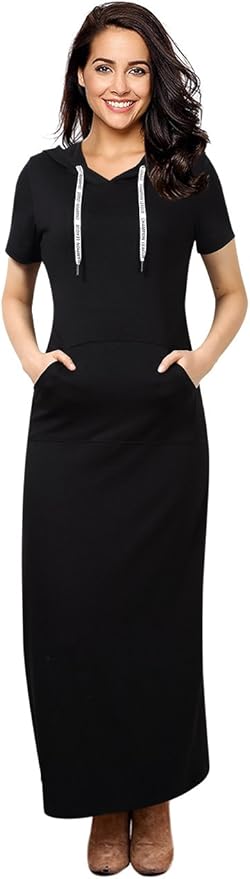 55% OFF GloryStar Women Long Sleeve Pullover Hoodie Dress Stripe Pocket Slim Sweatshirt Casual Maxi Dress