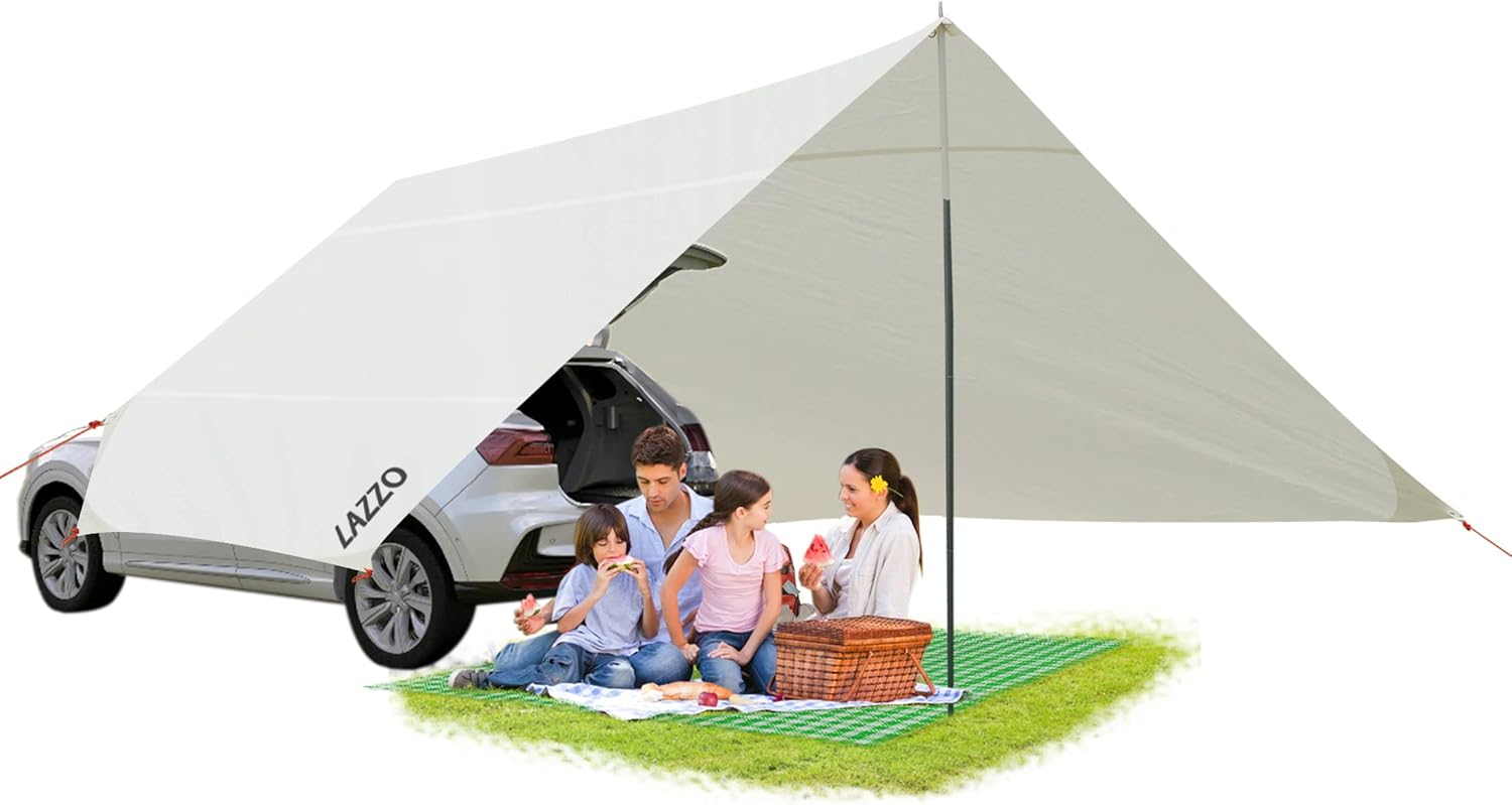 50% OFF LAZZO 14 x 17FT Camping Tent Tarps with Poles Portable Car Awning Sun Shelter SUV Tailgate Shade