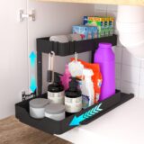 50% OFF Adjustable Height Under Sink Organizers and Storage, 2 Tier Slide Out Shelf Under Cabinet Kitchen Storage