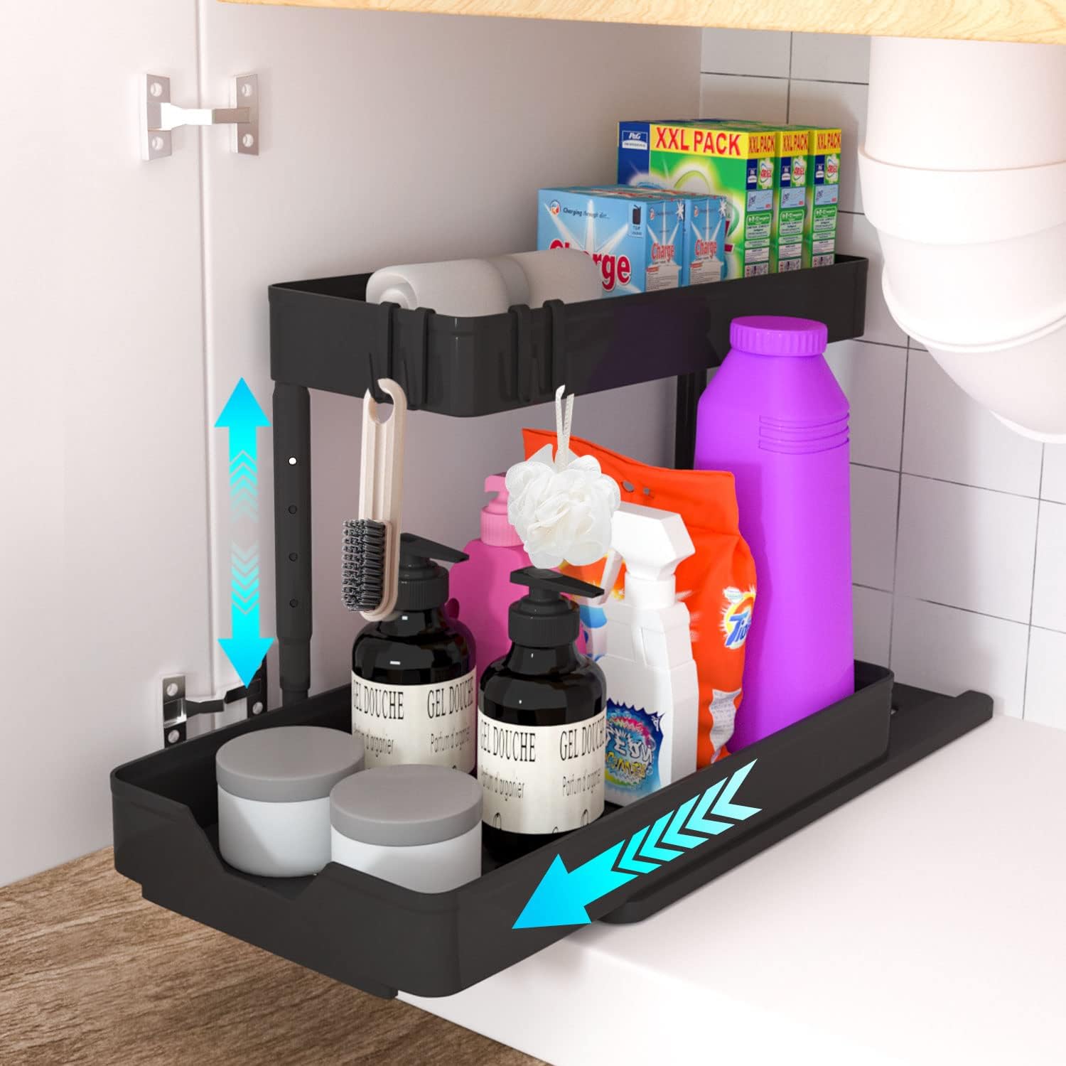 50% OFF Adjustable Height Under Sink Organizers and Storage, 2 Tier Slide Out Shelf Under Cabinet Kitchen Storage