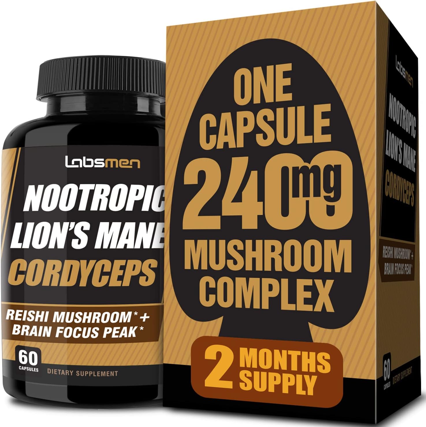 50% OFF Natural Nootropic Organic Mushroom Complex – Lions Mane, Cordyceps & Reishi Mushroom Supplement