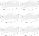 50% OFF Set of 6 Refrigerator Organizer Bins, Pantry Organization and Storage, Clear Plastic Stackable