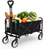 50% OFF Collapsible Folding Wagon, Extra Large Capacity Wagon Cart Heavy Duty Foldable with 4 Drink Holders