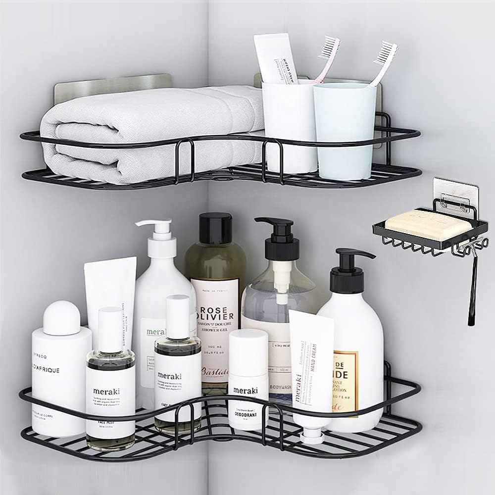 50% OFF Corner Shower Caddy Shelf with Adhesive Hooks and Soap Dish,No Drilling RustProof Stainless Steel
