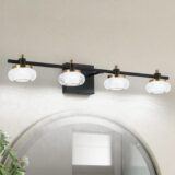 55% OFF v7Degobii Modern Bathroom Vanity Light Dimmable Black and Gold Finish 4-Light 26.4″ Inch Long
