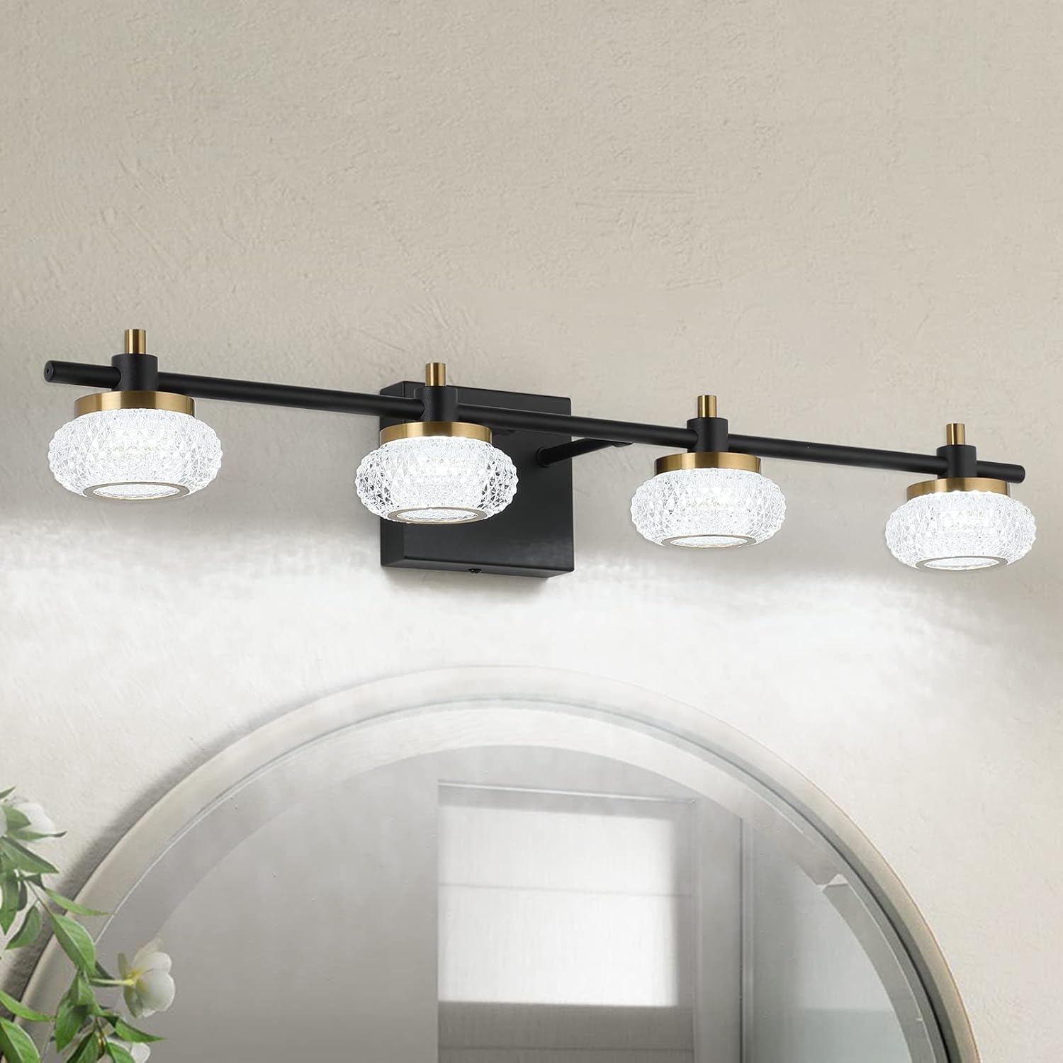 55% OFF v7Degobii Modern Bathroom Vanity Light Dimmable Black and Gold Finish 4-Light 26.4″ Inch Long