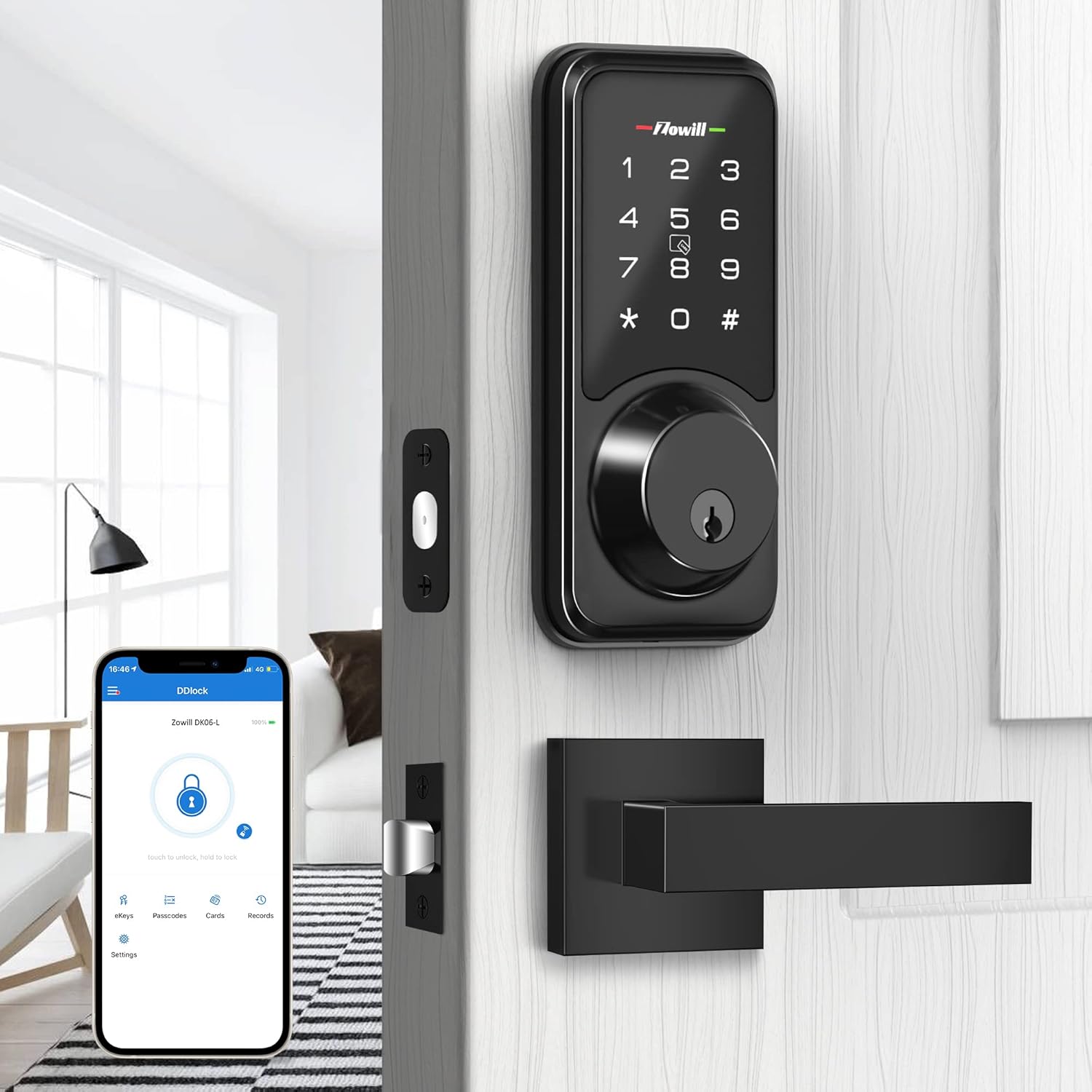 65% OFF Zowill Smart Front Door Lock Set – Keyless Entry Door Lock with Handle, Electronic Keypad Deadbolt App Control