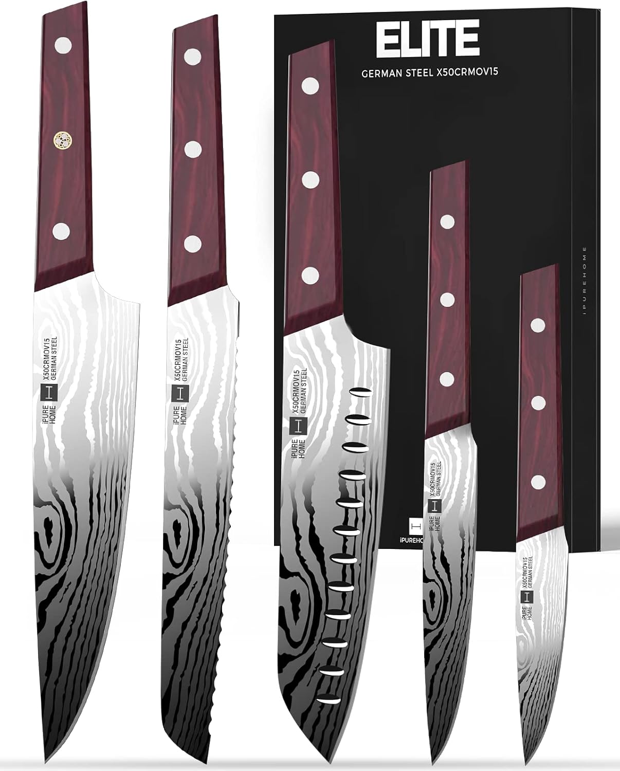63% OFF ipurehome Knife Set Kitchen Knife Set, Professional 5 Pcs High Carbon German Stainless Steel Knife Set