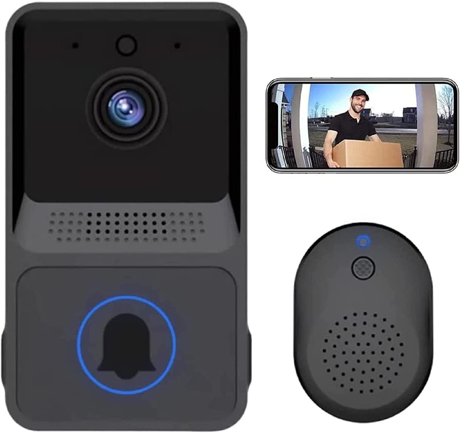 80% OFF Black Rechargeable Security Smart Video Doorbell Camera 2-Way Talk APP Control Intelligent Visual Ring