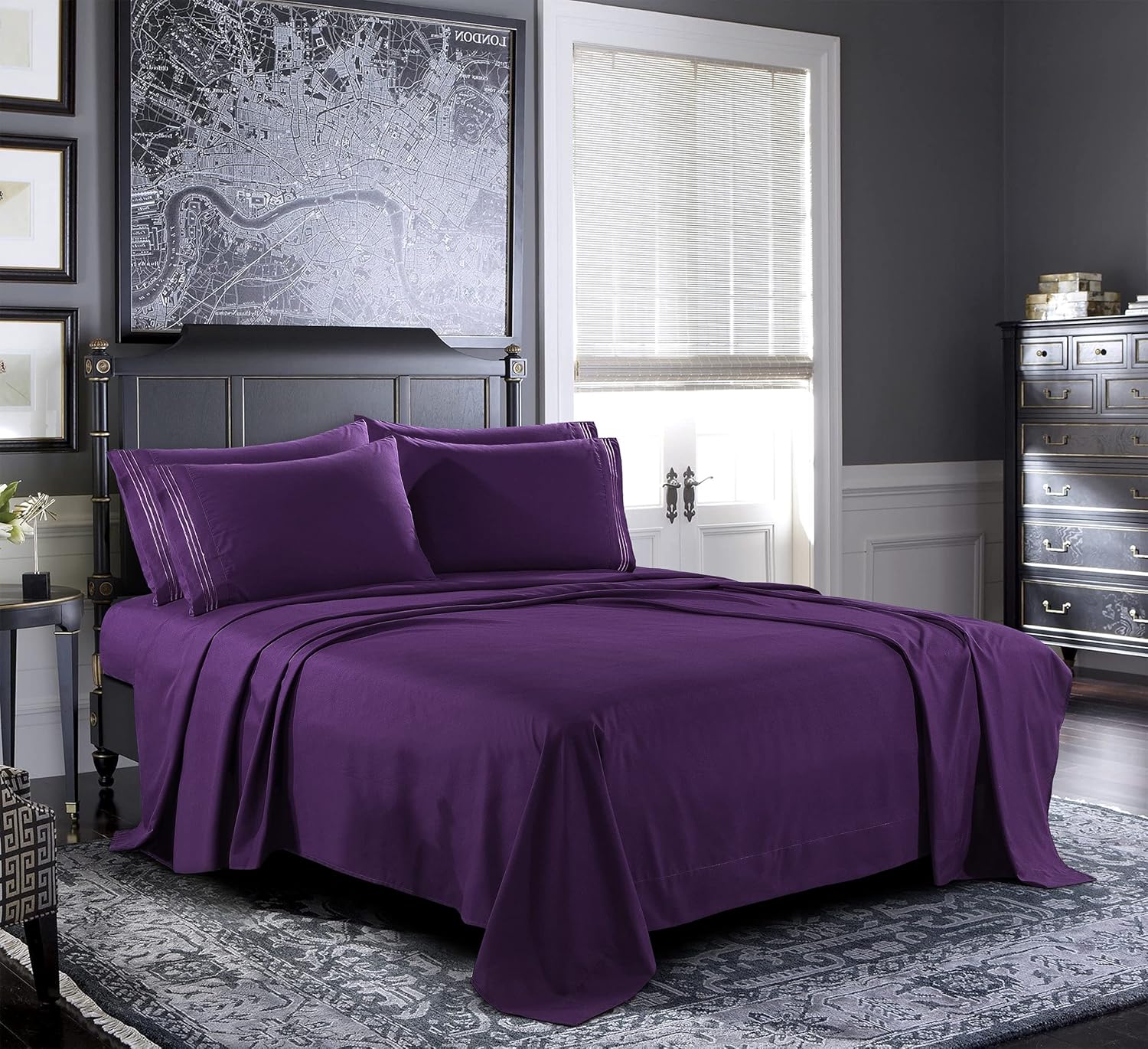 50% OFF Bed Sheets – King Sheet Set [6-Piece, Purple] – Hotel Luxury 1800 Brushed Microfiber