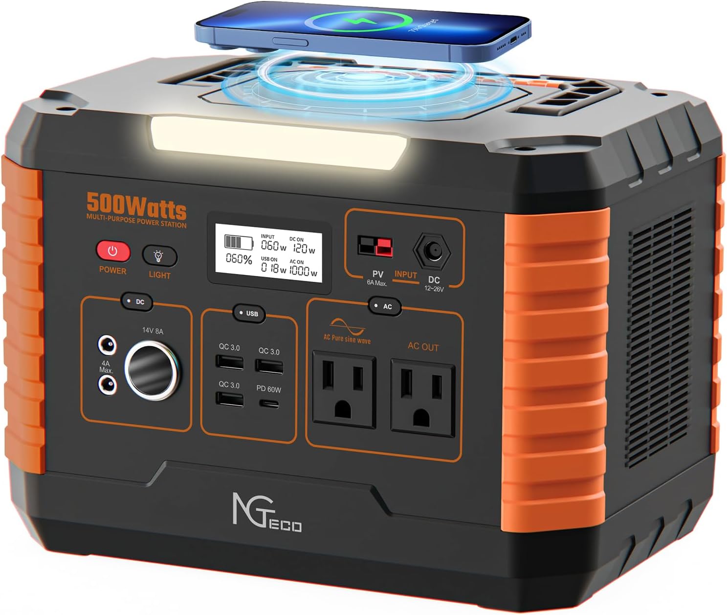 50% OFF NGTeco Portable Power Station, 500W Solar Generator (Solar Panel Not Included) with LED