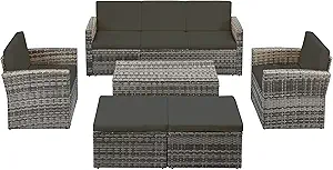 40% OFF 6-Piece Patio PE Wicker Weave Sofa Set Outdoor Rattan Conversation Furniture Set