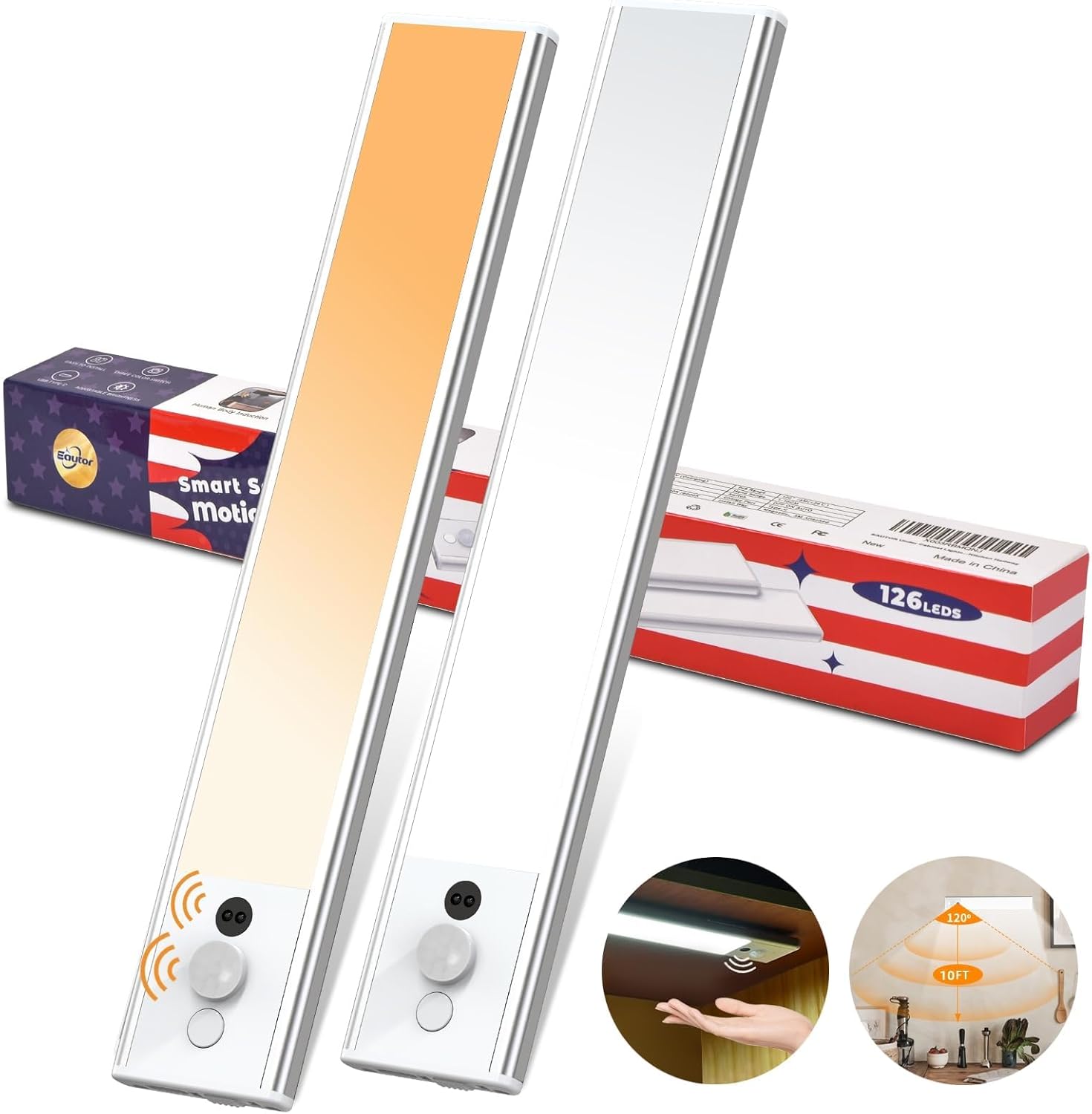 48%OFF Under Cabinet Lights, Motion Sensor Light – 126 LED USB-C Rechargeable Wireless Closet Lights Battery