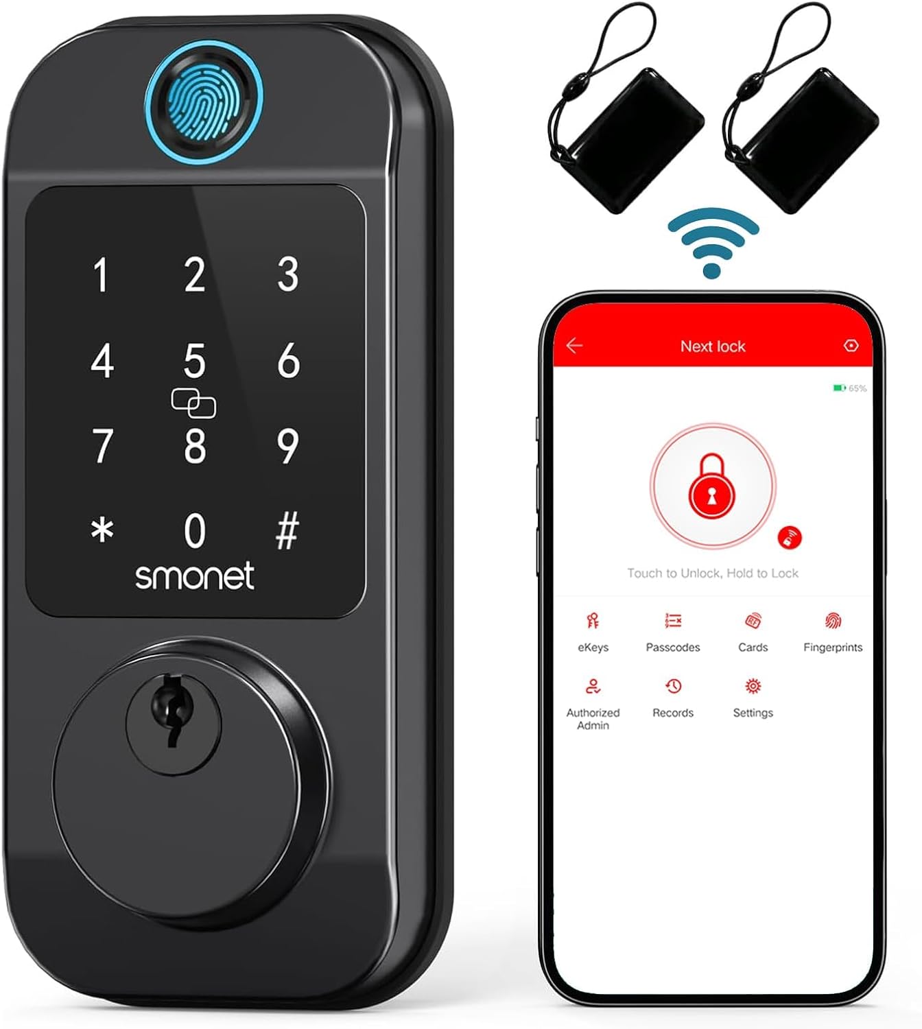 40%OFF Smart Locks WiFi Deadbolt: SMONET Fingerprint Front Door Lock Keyless Entry with Keypad Electronic