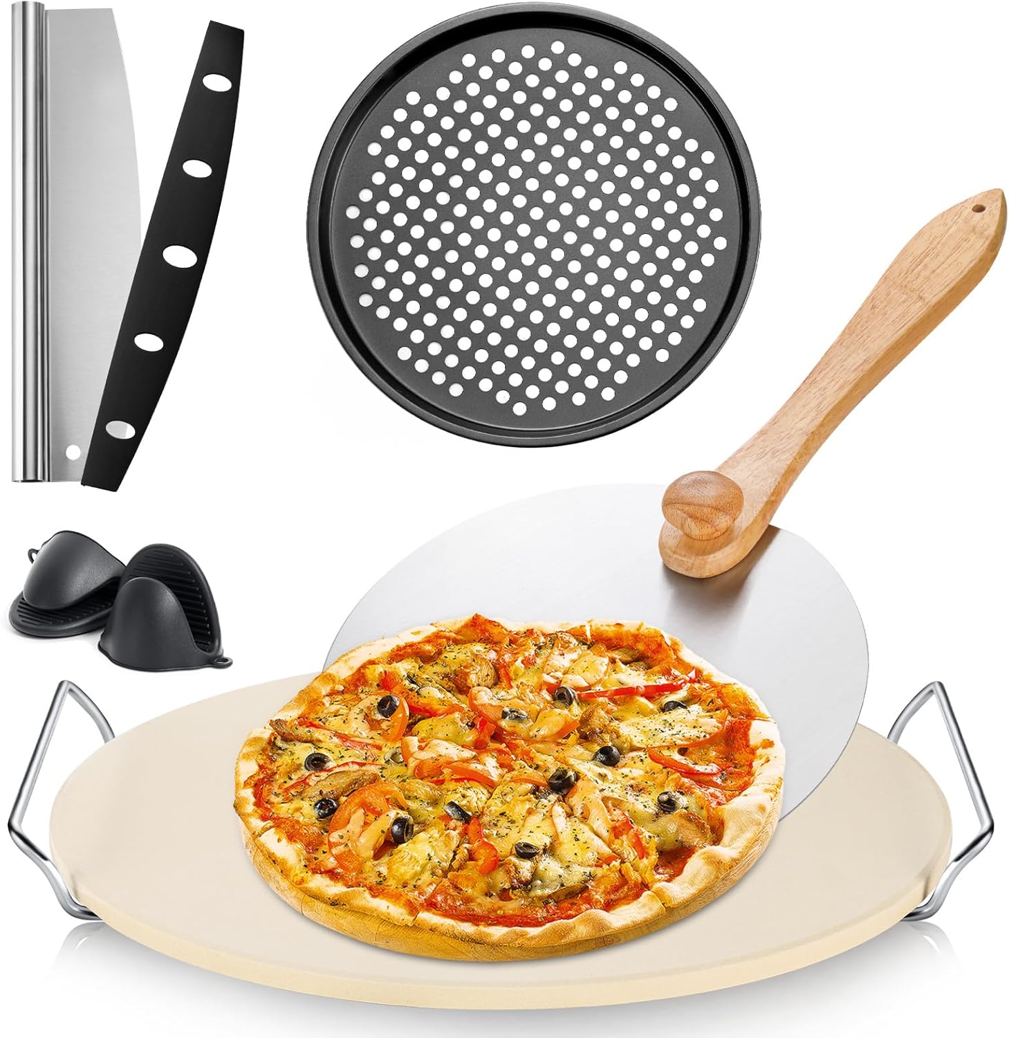 50%OFF 5 Pcs Pizza Stone Set, 13 Inch Round Pizza Stone for Oven & Grill