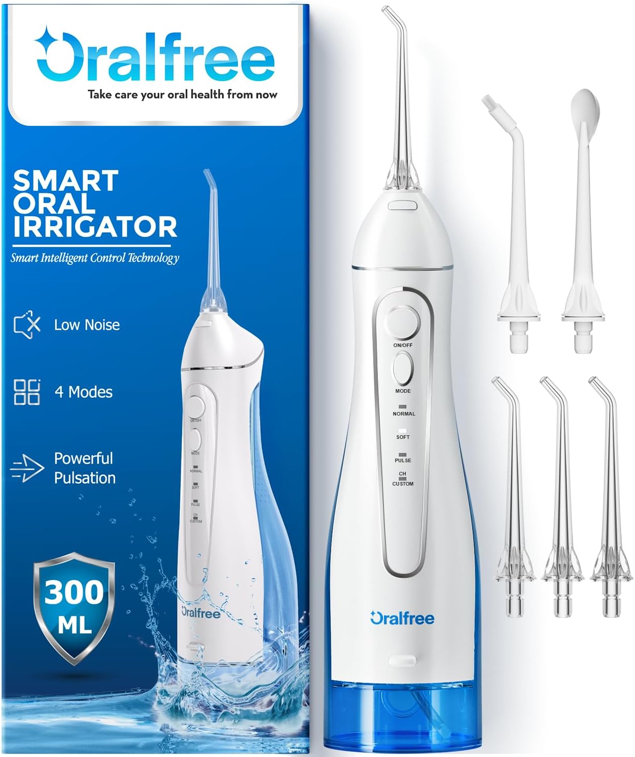 50%OFF Oralfree Water Dental Flosser Cordless for Teeth Cleaning – 4 Modes Oral Irrigator 300ML Braces Flossers Cleaner