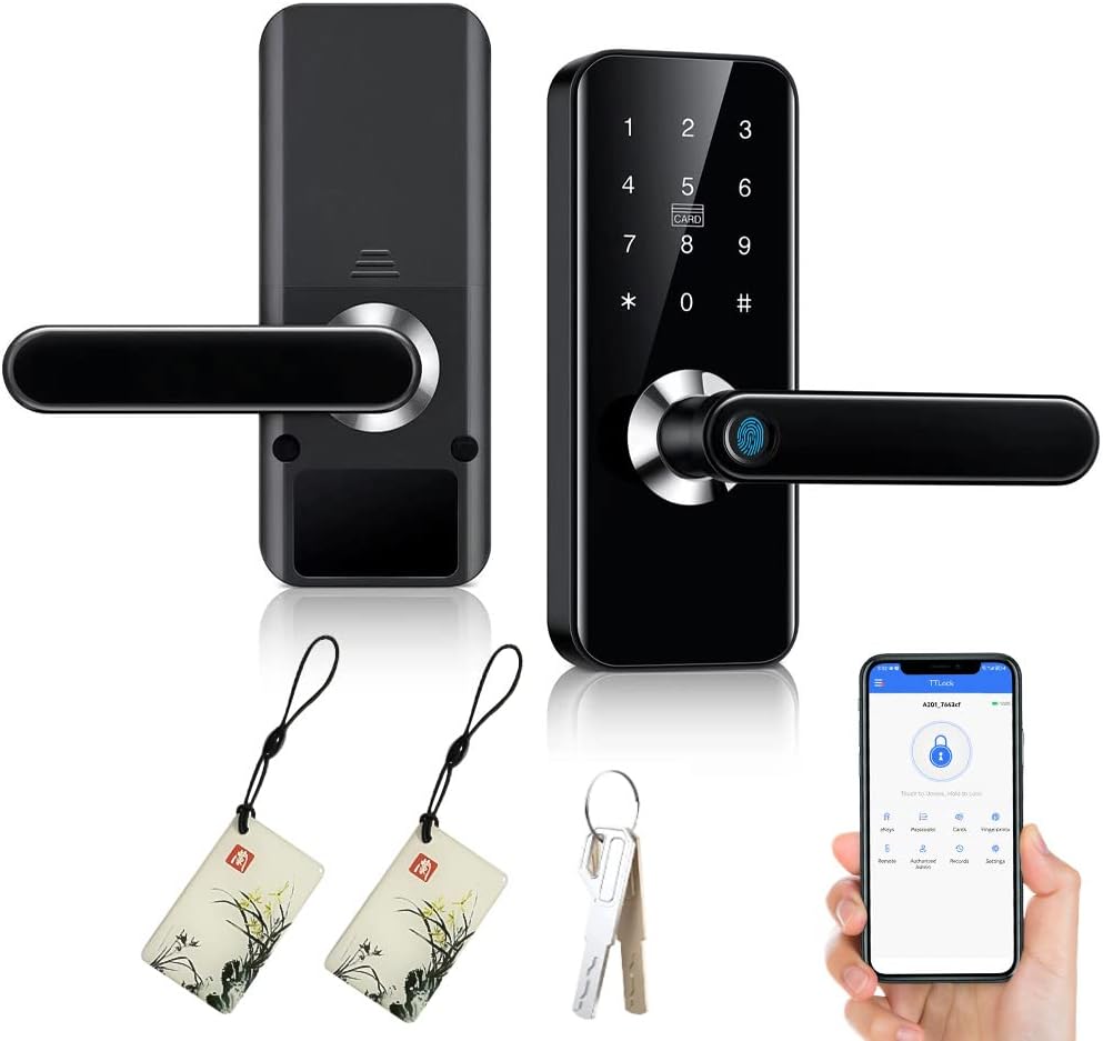 12%OFF Door Lock Smart Handle Locks – NFC Door Knob Indoor Front Keyless Entry Door Lock with Fingerprint RFID Touch Panel Keypad Code