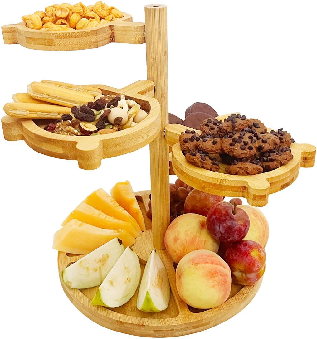 50%OFF Charcuterie Board Gift Set, Rotating Serving Platte, Bamboo Round Tray & 4 Removable Cute Plates