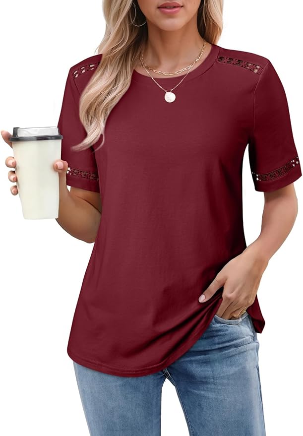 45%OFF BLENCOT Womens Shirts Short Sleeve Business Tunic Summer Tops Spring Fashion Loose Eyelet Knitted Tee Shirts Going Out