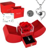 50%OFF Preserved Red Real Rose with Necklace – Eternal Flower Gift for Women, Mom, Wife, Girlfriend, Grandma