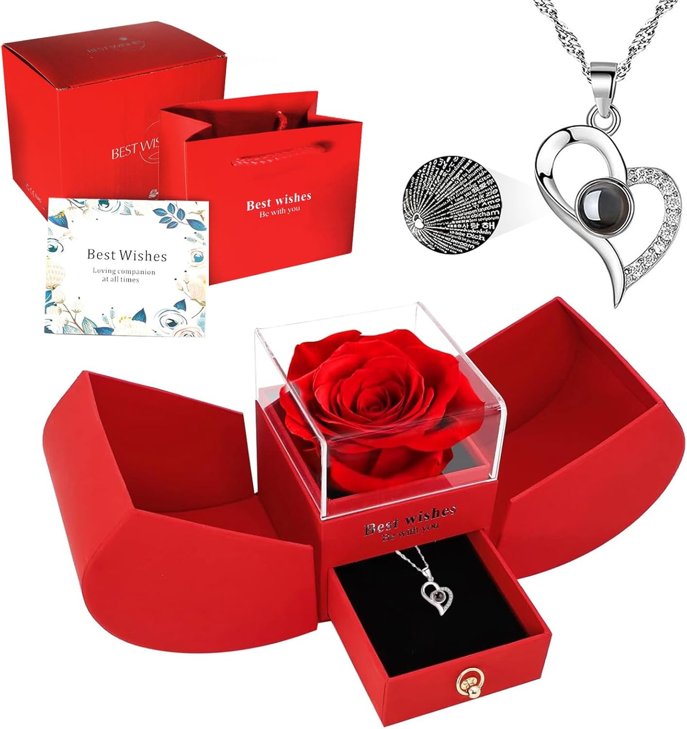 50%OFF Preserved Red Real Rose with Necklace – Eternal Flower Gift for Women, Mom, Wife, Girlfriend, Grandma