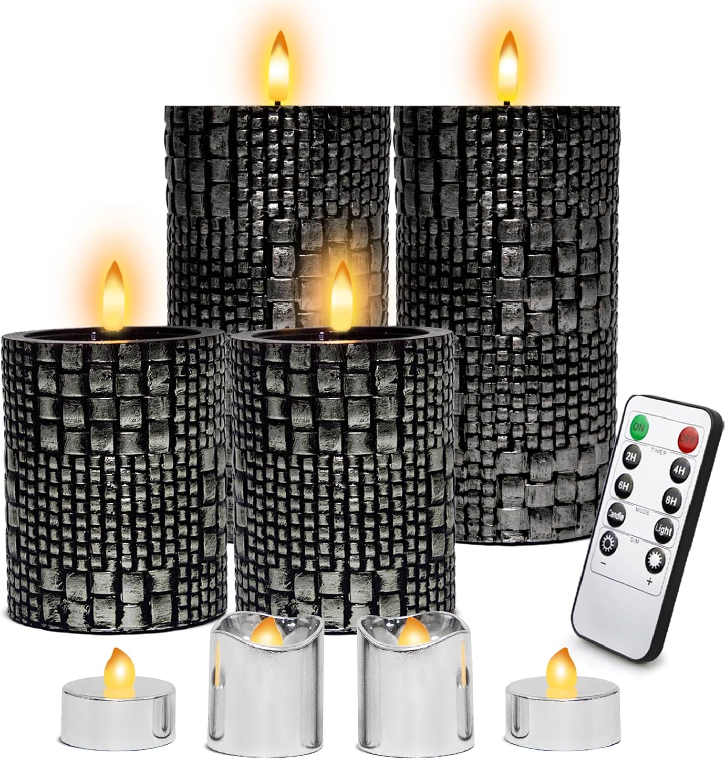 50%OFF Flameless Candles with Remote,Battery Operated Flickering Flameless Candles,LED Candles with Timer,4 Pillars Candles and 4 Votives
