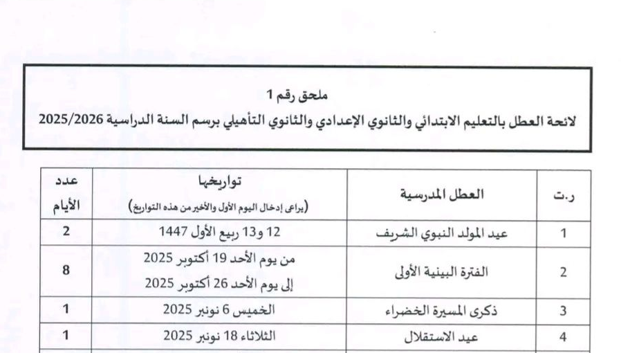 لائحة العطل المدرسية 2025-2026 بالمغرب